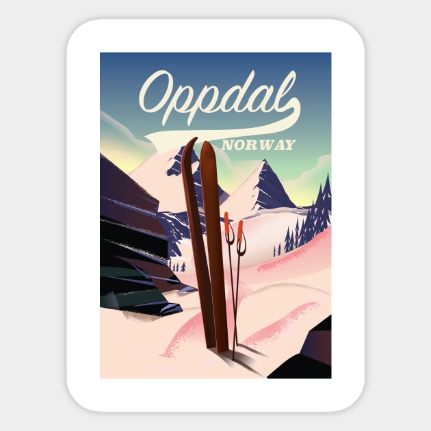 Oppdal norway vintage style ski poster. Sticker by nickemporium1